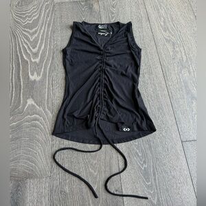 Exotica Knit Ribbed Ruched Tank in Black Size Medium